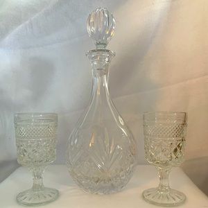 Vintage crystal decanter and crystal sippers